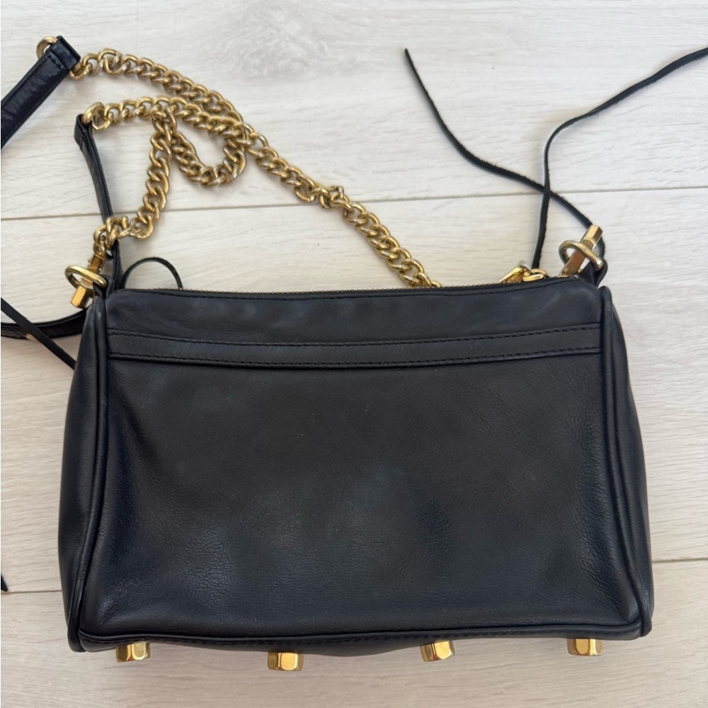 Rebecca Minkoff Black Leather Mini MAC Crossbody Bag Gold Tone Hardware - Picture 10 of 13